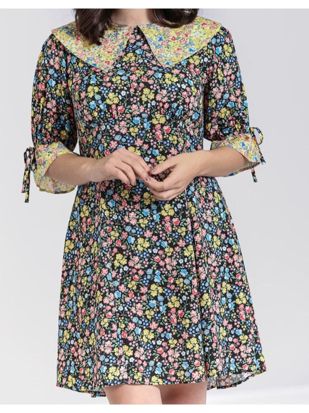 Hell Bunny Black Multicolor Ingalls Floral Fit & Flare Mini Dress Size XS